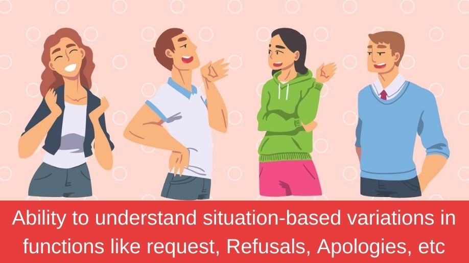 Ability to understand situation-based variations in functions like requests, Refusals, Apologies, etc.